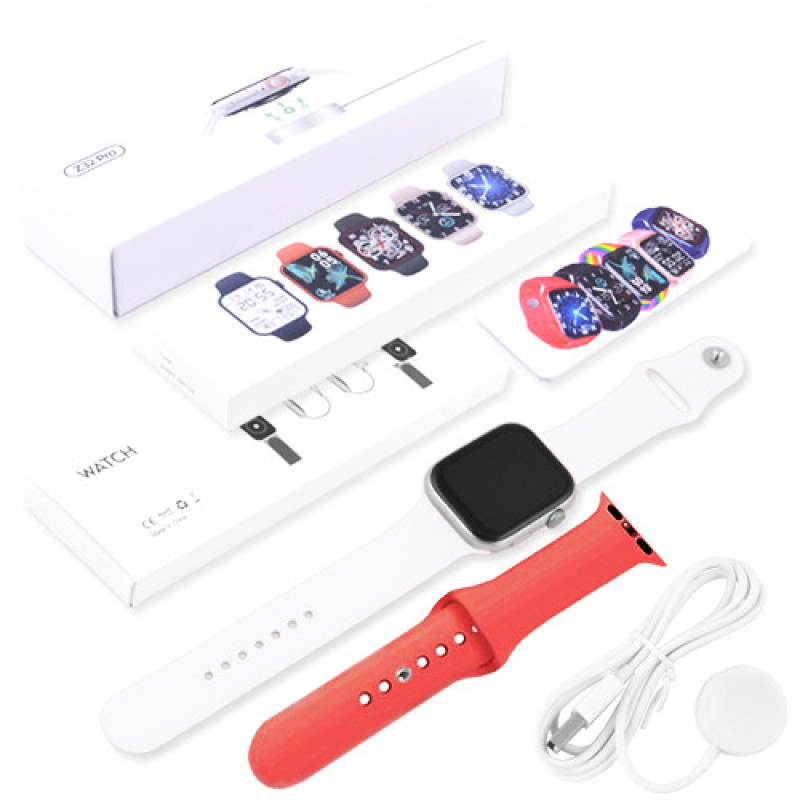Смарт-годинник Smart Watch Series 6 Z32 PRO 44mm Aluminium з бездротовою зарядкою та 2 ремінцями, red/white