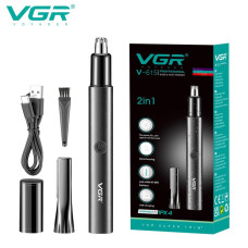 Тример акумуляторний VGR 2 в 1 V-615, 2 насадки (для носу, вух та волосся), IPX4 Чорний