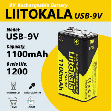 Акумулятор Крона, LiitoKala USB-9V, 1100mAh, ОР...
